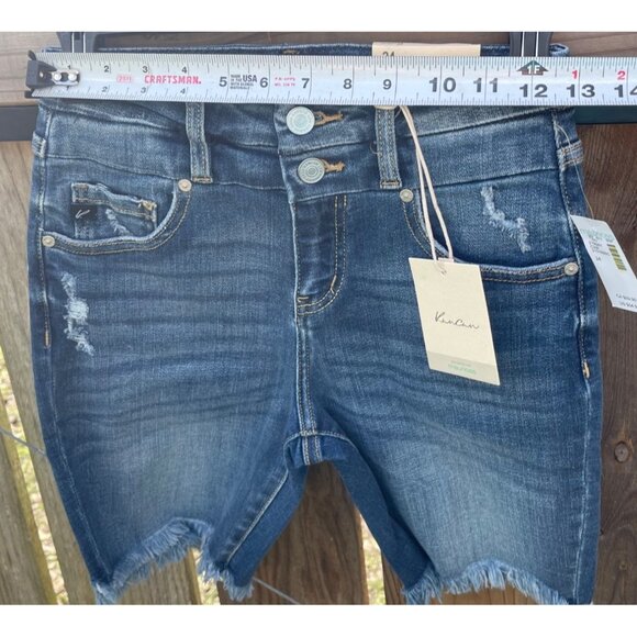KanCan Womens Denim High Rise Bermuda Shorts Size 24 waist Distressed Frayed Hem - Picture 4 of 5